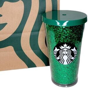 Starbucks 2018 Holiday Green Glitter Cold Cup Grande 16oz Ltd Edition Tumbler